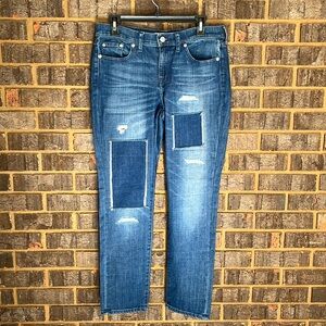 Madewell Blue Straight Leg Jeans with Vintage Distressing